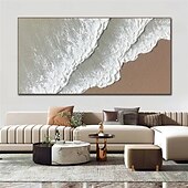 abordables Peintures paysages-peinture à l&#039;huile sur toile faite à la main représentant des vagues de l&#039;océan, peinture abstraite de plage peinte à la main, art mural blanc, peinture texturée 3D marron, peinture de plage marron,