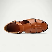 ieftine sandală de rochie-Sandale pentru bărbați din piele artificială maro, cu vârf deschis, cu curea cu cataramă reglabilă, stil casual pentru purtarea de zi cu zi