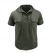cheap Men&#039;s Casual T-shirts-Men&#039;s T Shirt Henley Shirt Tee Short Sleeve Shirt Short Sleeve Hooded Henley Summer Spring Color Block Fashion Designer Basic Drawstring Vacation Street Going out Black Khaki Light Grey Top Tee for
