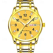 baratos Relógios Quartz-Relógio digital masculino de negócios, mostrador redondo com strass, à prova d&#039;água, luminoso, com pulseira de liga, multifuncional, fashion, relógio de quartzo para homens, presentes de lazer e
