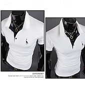 economico Polo classica da uomo-Per uomo Polo Camicia da golf Golf Informale Sport Classico Manica corta Essenziale Color Block Cervo Pulsante frontale Estate Primavera Standard Marrone Scuro Grigio scuro Nero Bianco Giallo Borgogna
