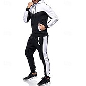 cheap Men&#039;s Tracksuit &amp; Hoodie-Men&#039;s Workout Set Tracksuit Full Zip Hoodie Hoodie &amp; Pants Outfit Set Hoodie Hooded Outdoor Daily Sports Pocket Drawstring 2 Piece Color Block Black White Red Polyester Activewear Classic Casual