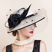 tanie Kapelusze na przyjęcia-kapelusze lniany melonik / kapelusz typu cloche kapelusz wiaderkowy kapelusz przeciwsłoneczny wesele przyjęcie herbaciane eleganckie wesele z piórkowym łączeniem nakrycie głowy nakrycie głowy