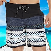baratos shorts de natação masculinos-Homens Roupa de banho Bermuda de Surf Shorts de Natação Calção Justo de Natação Riscas Estampas Abstratas Secagem Rápida Respirável Com Cordão Cintura elástica Férias Praia Havaiana Casual Azul Lago