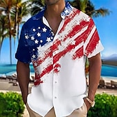 billiga Flaggmönster-Herr Amerikanska amerikanska flaggan Patriotisk Skjorta Knapp upp skjorta Kortärmad Mode Casual Semester Helgdag Standkläder Sommar Vår Nedvikt 3D-utskrift krage skjortor Vit