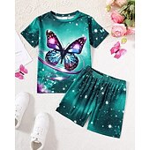 tanie Dziewczęca wizja 3D i blask-Dla dziewczynek 3D Graficzny Motyl Koszulka i spodenki Zestaw Krótki rękaw Lato Wiosna Sport Moda Codzienny Dzieci 4-12 lat Półgolf Na zewnątrz Urlop Sport Dopasowana