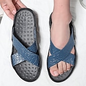 preiswerte Lässige Sandalen-Schwarze Herrensandalen mit Kreuzriemen, Krokoprägung und bequemer Gummisohle – lässiges Outdoor-Schuhwerk für Sommer, Strand und Alltag