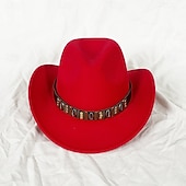 preiswerte Partykappen-Metallgürtel Western Cowboyhut Herren Herren Damen Jazz Cowboyhut mit Leder breiter Krempe Glockenhut Kirche Sombrero Cowgirl