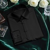 baratos Camisas de cetim masculinas-Homens Camisa Social Blusa de cetim Camisa casual camisa de botão Tecido Casamento Férias Preto Branco Vinho Azul Marinha Manga Longa Lapela Primavera &amp; Outono Roupa