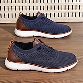 preiswerte Sneaker für Herren-Atmungsaktive Strick-Sneaker für Herren mit Kunstlederakzenten – stylische, leichte Sportschuhe für die Freizeit und den Komfort im Alltag
