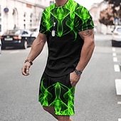 cheap Men's Printed Tees sets-Men's 3D Print 2pcs Tees sets Summer Tops Short Sleeve Short Pants Crew Neck Sport Casual Outdoor Vacation Daily Printed Summer Violet Robin's Egg Blue Pink