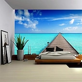 Недорогие Тапестри́ на океа́нском пляже-Пейзаж Пляж Висячая Гобелен настенное искусство Пальма Большой гобелен Муральное декор Фотографический фон Плед занавеска Дом Спальня Гостиная Декорация