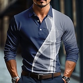preiswerte Geometrisches Poloshirt für Herren-Herren Geometrisch Linie Polo Langarm Polo-Shirts Hemden mit Kragen Business-Casual Geschäft Athleisure Alltagskleidung Knöpfe 3D-Druck Frühling Herbst Winter Schwarz Blau Orange