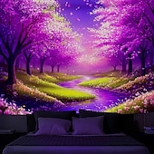 cheap Blacklight Tapestries-Blacklight Tapestry Glow in the Dark Glow Party UV Reactive Blossom Trippy Misty Nature Landscape Hanging Tapestry Wall Art Mural for Living Room Bedroom