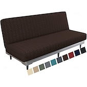 cheap Sofa Cover-Jacquard Futon Cover Stretch Armless Futon Sofa Cover Soft Futon Slipcover with Elastic Bottom Thick Sofa Bed Furniture Protector Covers for Washable Futon