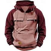 abordables sudaderas basicas hombre-Hombre Sudadera Sudadera con capucha y cremallera de un cuarto Sudadera táctica con capucha Negro Rosa Vino Verde Ejército Azul Piscina Con Capucha Bloque de color Plano Retazos Bolsillo Deporte