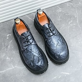 baratos Formal-sapatos brogue masculinos marrons com sola grossa, tênis casuais de couro sintético com cadarço e detalhes texturizados, perfeitos para uso diário e ao ar livre