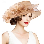 economico Cappelli per feste-cappello da chiesa da donna Kentucky Derby con tesa larga, cappello da sposa con fiori e foglie
