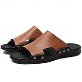 preiswerte Lässige Sandalen-lässige braune Slide-Sandalen für Herren mit Krokoprägung und strapazierfähiger Gummisohle – bequeme Outdoor-Schuhe für Sommer, Strand und Alltag