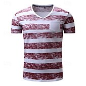 cheap Basic T shirts-Men&#039;s T Shirt Tee Short Sleeve Shirt Tee Top Short Sleeve V Neck Summer Striped Fashion Designer Basic Pocket Vacation Street Going out Red Top Tee for Men