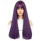 billiga Syntetiska peruker utan hätta-peruk med bang för kvinnor lång rak peruk syntetisk peruk för tjej emo cosplay och dagligt bruk