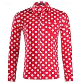economico camicia da uomo con bottoni-Per uomo Camicia Camicia Estiva Camicia casual Camicia da Spiaggia Camicia con Bottoni Nero Bianco Rosa Rosso Manica Lunga A Pois Bavero Vacanza Ferie Bottonato Abbigliamento Poliestere Moda Casual