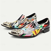 billige Elementære Pensko-Herre Premium Kuskin Løpere med Gullspiss Livlig Kunstnerisk Print og Metallisk Gull Løvehode Detalj–Moderne Slip-On Sko Spesielle Anledninger og Uttrykksmotet