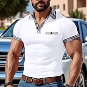 preiswerte Klassisches Poloshirt für Herren-Herren Golfhemd Golf Poloshirts Arbeit Casual Kargen Kurzarm Basic Modern Farbblock Patchwork Knopf Sommer Frühling Regular Fit Schwarz Weiß Rote Marineblau Blau Beige Golfhemd