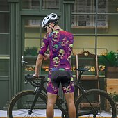 お買い得  メンズジャージ-男性用 サイクリングジャージー スカル 半袖 バイク Tシャツ ジャージー 3つのリアポケット付き マウンテンサイクリング 速乾性 人間工学デザイン ウィッキング 高通気性 スポーツ バイオレット ブラック 濃い紫色 衣類