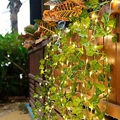 Недорогие Солнечные струнные светильники-5м-50 светодиодов наружная солнечная восходящая тигровая лоза зеленый лист медная проволока световая гирлянда двор сад свадьба фестиваль атмосфера украшение световая гирлянда
