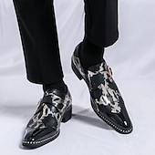 abordables Officiel-mocassins à imprimé serpent noir et blanc pour hommes avec détails en cuir verni et boucle – chaussures à enfiler élégantes pour les occasions formelles et décontractées
