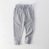billiga Klassisk-Herr Långbyxor Casual byxor Ficka Snörning Elastisk midja Rand Komfort Andningsfunktion Semester Dagligen Helgdag Mode Streetwear Svart Vit
