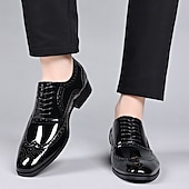 baratos Formal-sapatos brogue masculinos de couro envernizado preto - estilo formal clássico para negócios, escritório e ocasiões especiais