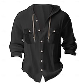 economico Vacanza-Per uomo Camicia Camicia in cotone bianco Maglietta informale Camicia con bottoni Camicia di cotone Liscio Da mare Strada Nero Bianco Blu marino scuro Blu Manica lunga Con cappuccio Primavera