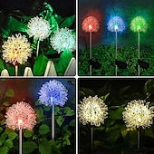cheap Pathway Lights &amp; Lanterns-2pcs Outdoor Solar Dandelion Aluminum Ball Garden Light LED Landscape Light No Wiring Required for Courtyard Pathway Terrace Flower Bed Camping Holiday Party Decoration
