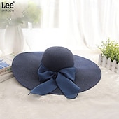 economico Accessori-cappello di paglia a tesa larga per donna, protezione solare estiva, cappello a tesa larga, cappello da spiaggia con fiocco da mare, cappello da sole