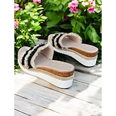 levne Sandály na dovolenou-dámské pruhované třásňové espadrilkové sandály na klínku – pohodlné sandály na platformě pro běžné nošení, pláž a dovolenou