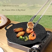 cheap Outdoor Recreation-Multi-Function Medical Stone Grill Pan Non-Stick Pan,Non-Stick Coating Frying Pan,Round BBQ Griddle with Handle,Multifunctional Stove Plate for Meats,Pancakes,Ribs