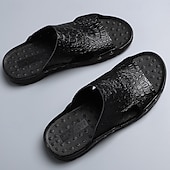 preiswerte Lässige Sandalen-lässige braune Slide-Sandalen für Herren mit Krokoprägung und strapazierfähiger Gummisohle – bequeme Outdoor-Schuhe für Sommer, Strand und Alltag