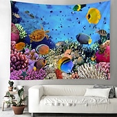 economico Arazzo della Spiaggia Oceanica-Tappeto appeso in stile paesaggistico con pesci dell'oceano Arte da parete Grande Tappeto Murale Decorazione Sfondo Fotografico Coperta Tenda per decorazione della camera da letto soggiorno