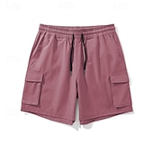 baratos Clássico-Homens Bermuda Cargo Calção Shorts de verão Com Cordão Cintura elástica Bolso multi Tecido Conforto Vestível Comprimento do joelho Ao ar livre Esporte Diário Moda Casual Preto Rosa