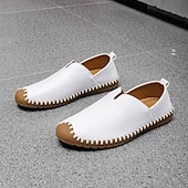 cheap Men&#039;s Slip-ons &amp; Loafers-Men&#039;s Casual Slip-On Sneakers – White Faux Leather with Contrast Stitched Design, Comfortable Everyday Shoes for Leisure and Outdoor Activities