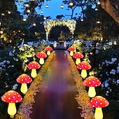 abordables Luces de cuerda solar-1 cadena de luces solares para exteriores con forma de hongo rojo, resistente al agua, para montar en el suelo, para patio, jardín, césped, camino, decoración de ambiente festivo para bodas