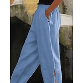  Femmes Coton Chinos Pantalon d'été Mode Streetwear Longueur cheville Taille haute Uni Avec Poches Ceinture Élastique Confortable Doux Micro-Élastique Extérieur Rue Marron foncé Vert foncé Vin Rouge