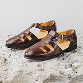 preiswerte Kleidungs-Sandalen-Schwarze Fischersandalen aus Kunstleder für Herren mit Schnallenriemen und Aussparungsdesign, stilvoll und bequem für die Freizeit, den Outdoor- und Sommergebrauch
