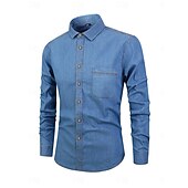 preiswerte Herrenhemd zum Knöpfen-Herren Sommerhemd Freizeithemd Knopfhemd Grau Blau Schwarz Dunkelblau Leicht Blau Langarm Einfach Revers Urlaub Ferien Button-Down Bekleidung 100% Baumwolle Mode Lässig Bequem