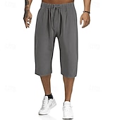 billiga Klassisk-Herr Shorts Linne Shorts Sommarshorts Beach Shorts Capribyxor Ficka Snörning Elastisk midja Slät Komfort Andningsfunktion Vadlängd Utomhus Hem Dagligen Mode Klassisk Stil Svart Vit