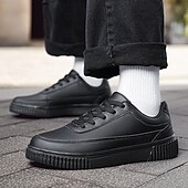 economico Casuale-sneakers da uomo in similpelle nera con suola ammortizzata, comodo design con lacci per un uso casual e quotidiano