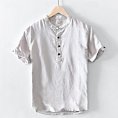 economico Casual da lavoro-Per uomo Camicia Camicia di lino Camicia popover Camicia casual Camicia di cotone Semplice Vacanza Streetwear Bianco Blu marino Azzurro cielo Verde Manica Corta Colletto alla coreana Estate