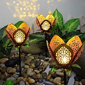 abordables Lumières de décoration du Ramadan-lampes solaires de jardin extérieur – soleil &amp;Lampes solaires à LED en forme de flamme de lune, lampes de pelouse de paysage en fer rétro pour la décoration des allées, des cours et des patios